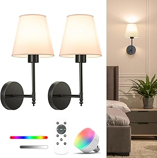 NIORSUN 14.5 inch Battery Operated Wall Sconce Set of 2,Black Rechargeab...