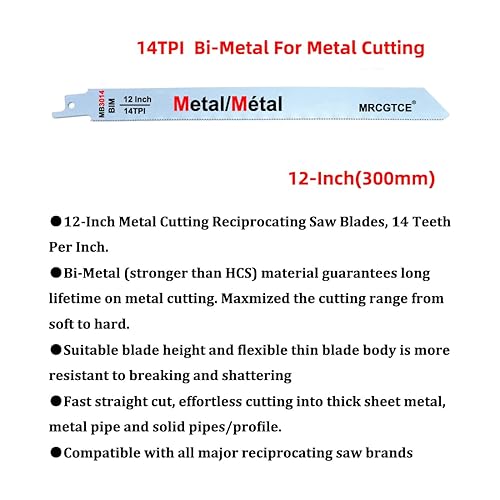 Miniatura 2 de Hoja de sierra recíproca de corte de metal, hojas de sierra recíproca bimetálicas 14TPI de 12 pulgadas (10 unidades)