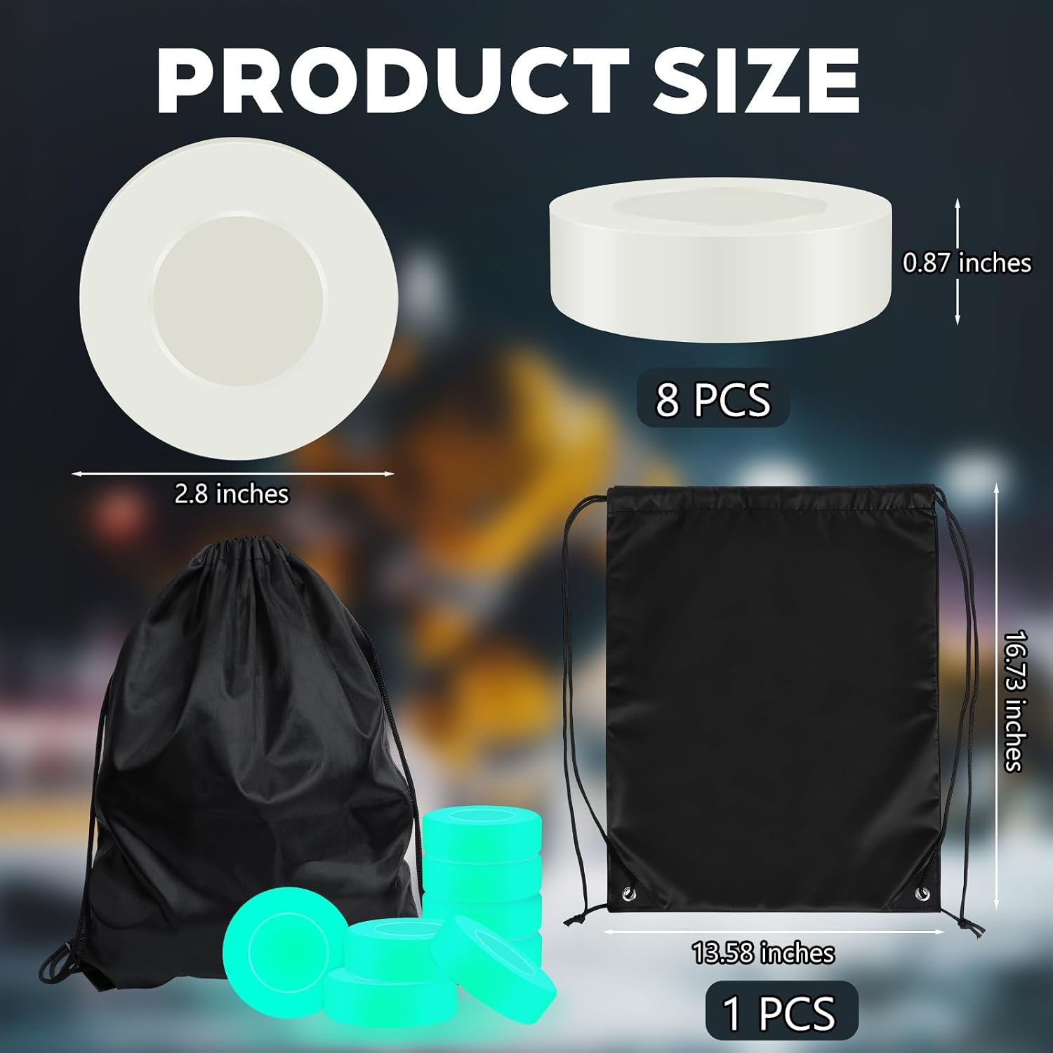 8 Pack Glow in The Dark Hockey Puck 2.8 Inch Sport Ice Hockey Pucks | PVC Street Hockey Pucks with Storage Bag Mini Classic Training Pucks for Youth Adult Outdoor Practice Floor Hockey Game Party