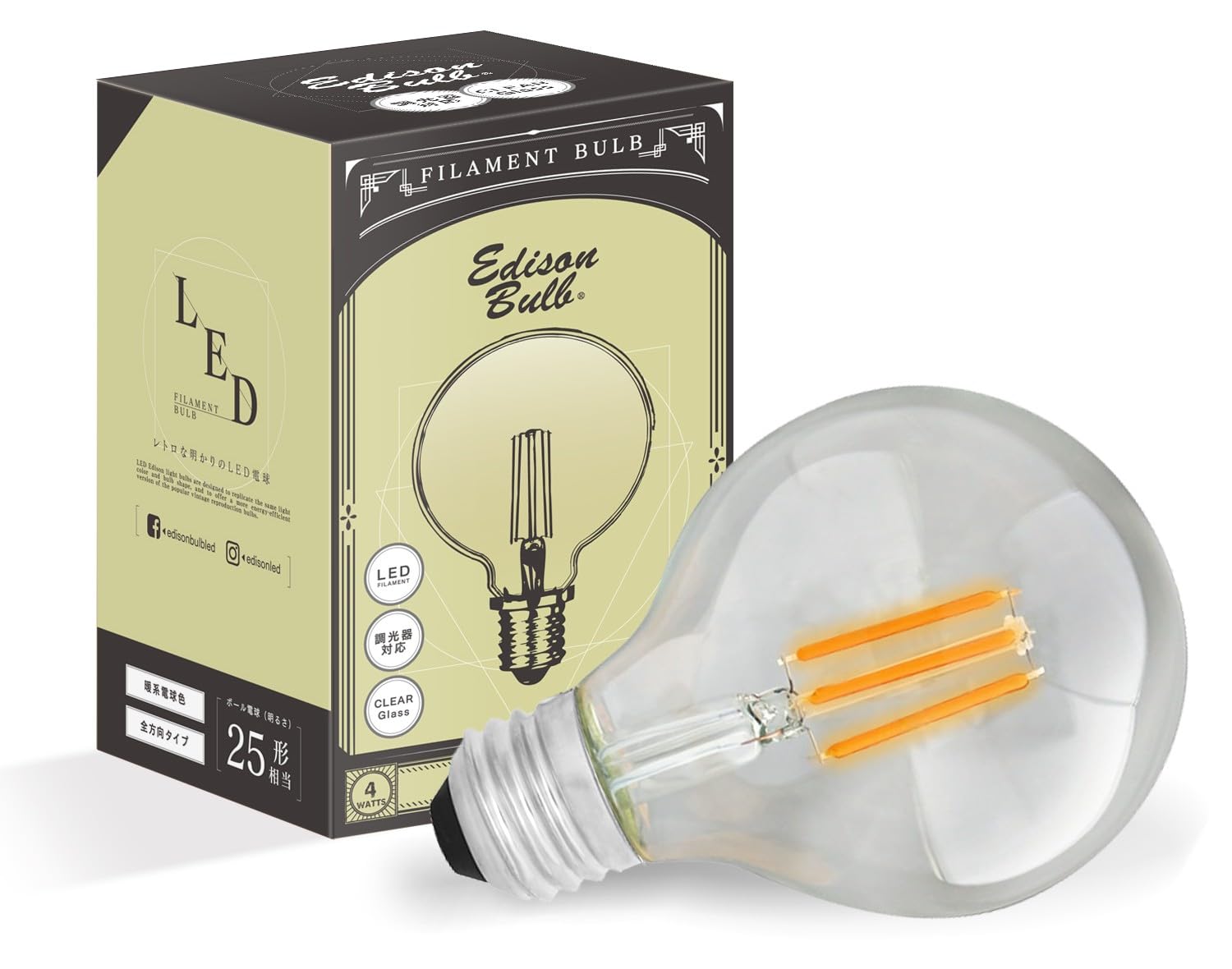 Amazon | E26 調光器対応 エジソンバルブ LED電球 (GLOBEクリア) 電球