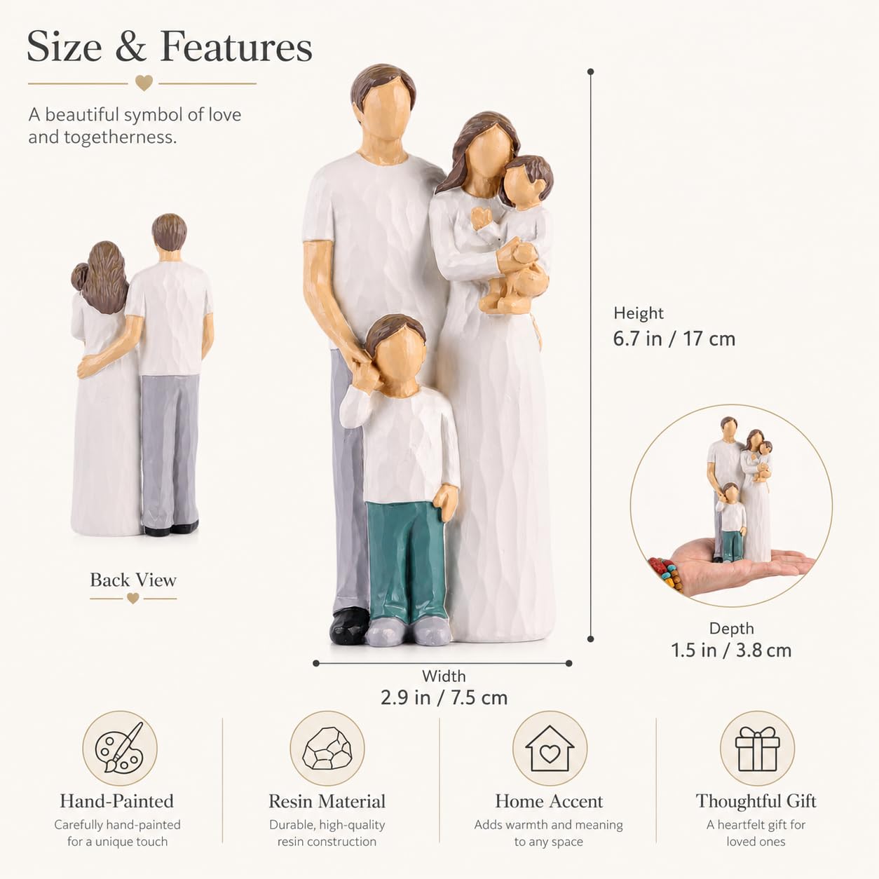 XMGZQ Famiglia di 4 statuette di padre, madre, figlia, figlio, regalo sentimentale per famiglia, mamma e bambino, statua dipinta a mano, per compleanno della moglie del marito (bianco)