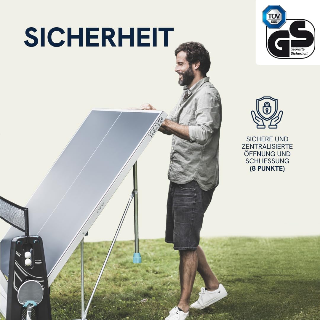 CORNILLEAU 100X Outdoor Tischtennisplatte - Klappbar - Wetterfest - 4 mm Melaminharzplatte -Tischtennistisch für draußen - Blau oder Grau