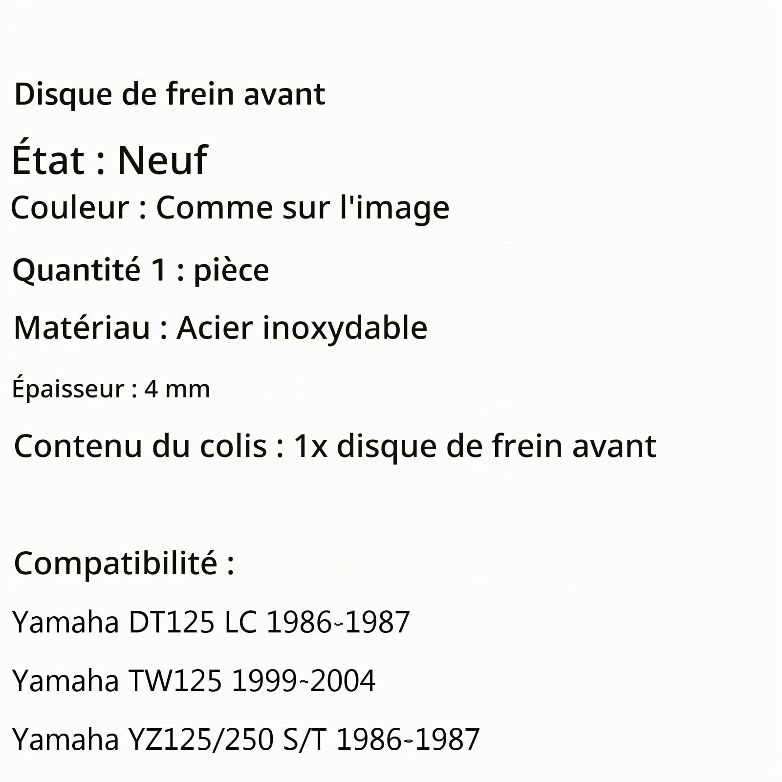Topteng Disque de Frein Avant du Rotor 5XT-2582T-00-00 adapté pour Yamaha DT TW 125/200, YZ 125/250/490, XG250 Tricker, St/XT 225, TTR 230