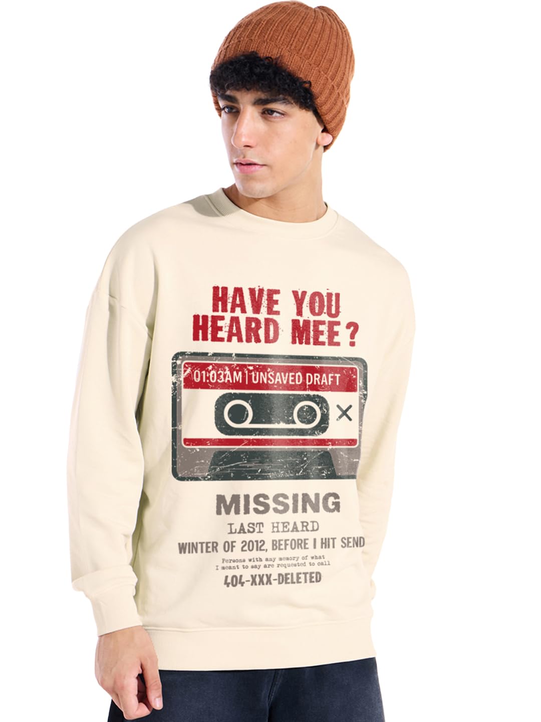 Bewakoof Men's Graphic Print Oversized Fit Full Sleeve Round Neck Cotton Poly Sweatshirt in multi