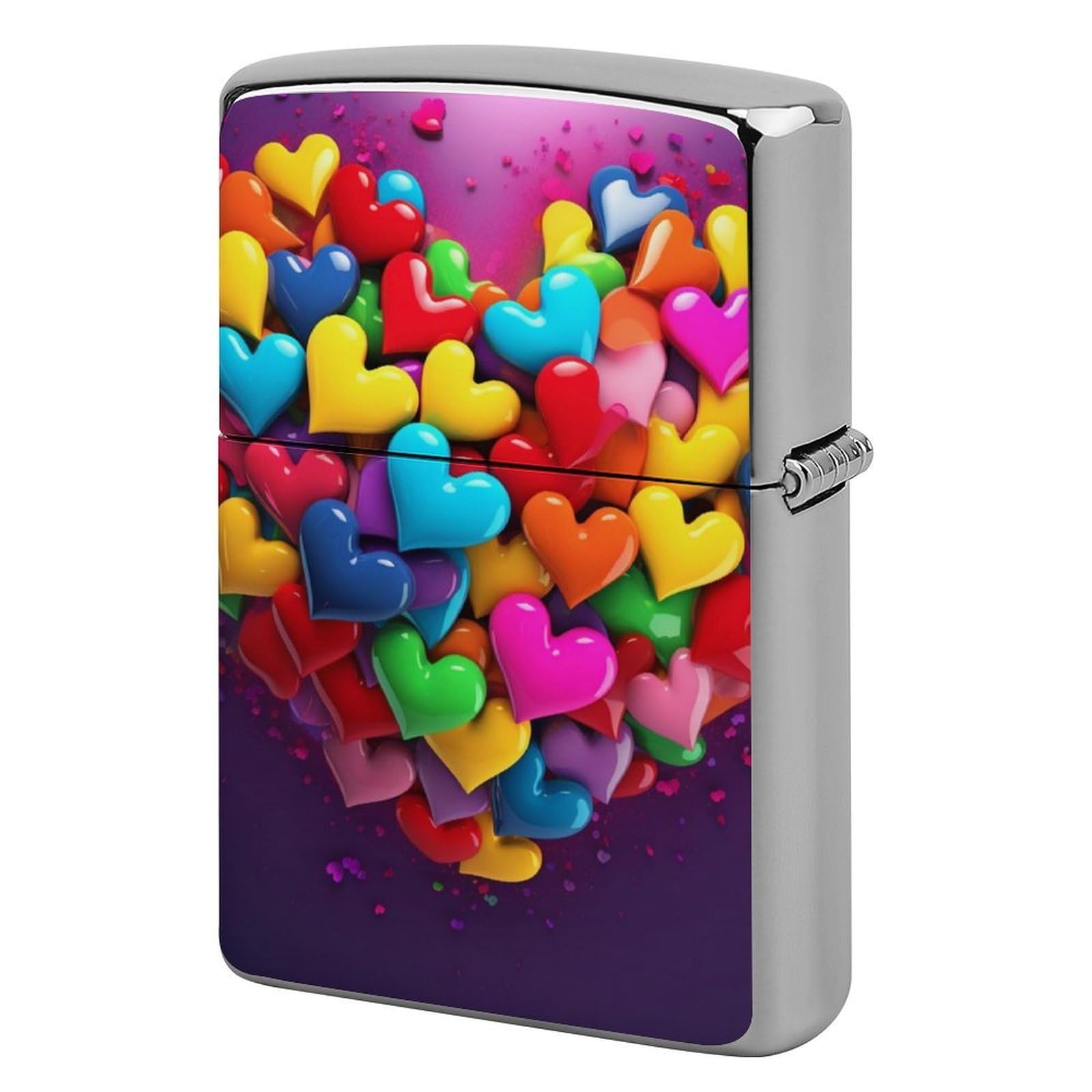Colourful Heart Lighter Case Cover Vintage Metal Lighter Sleeve Reusable Lighter Protective Cover Decorative Lighter Holder Birthday Gifts for Men Women
