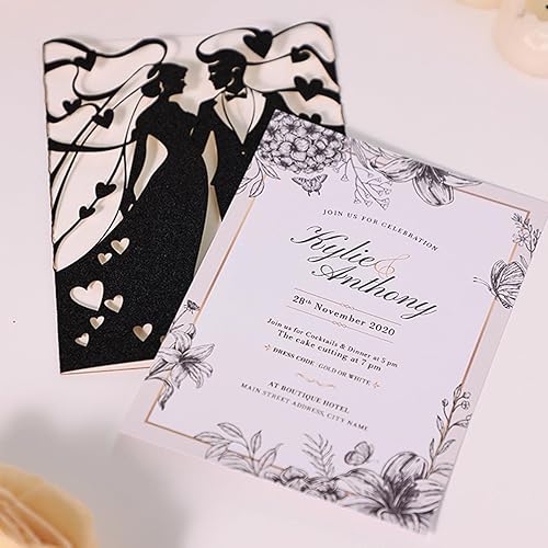 Tecculi 25PCS Laser Cut Invitation Pocket, 5 x 7 Laser Cut Gate Invitation for W