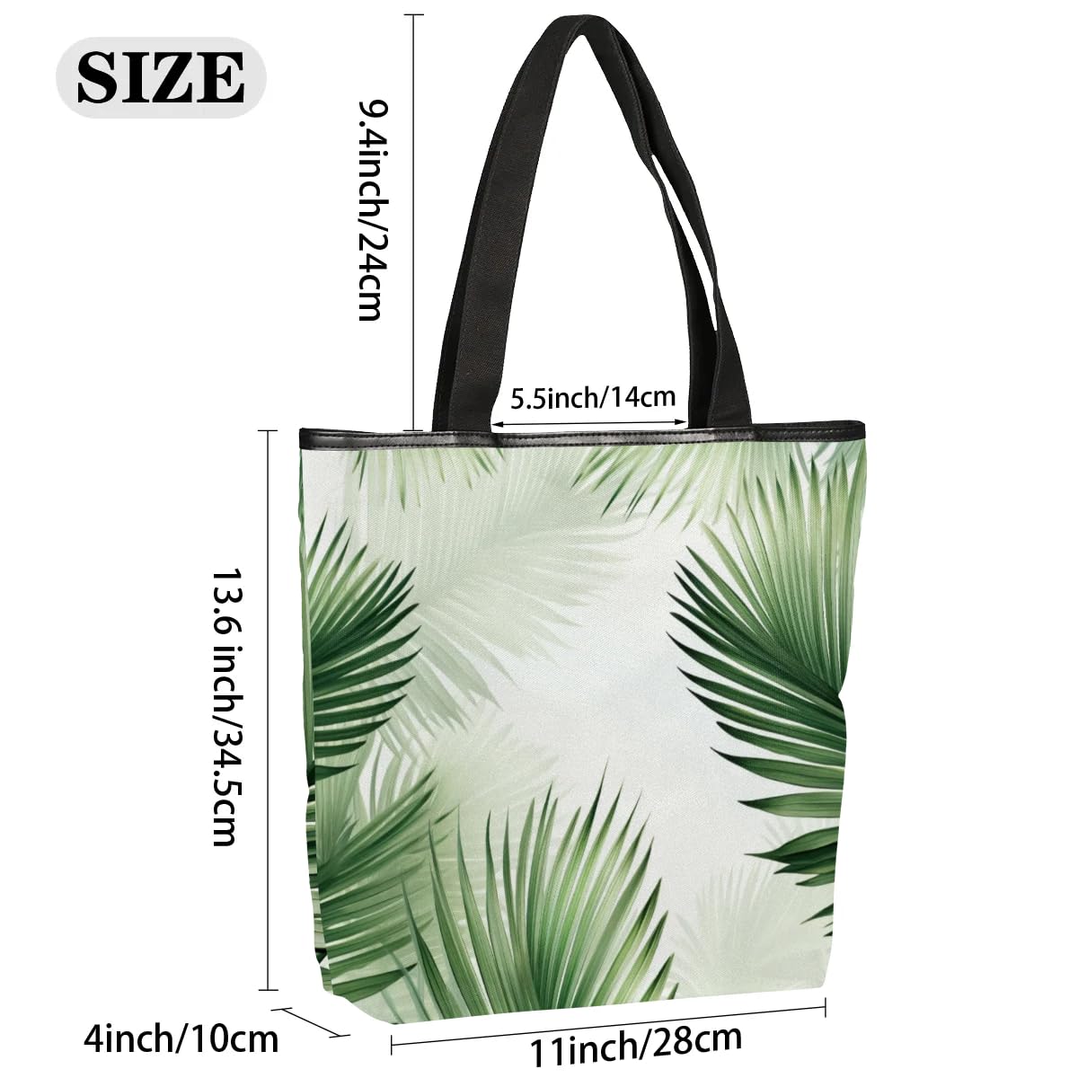 Mularoka Watercolour Tropical Leaves Canvas Tote Bag with Zipper and Pockets Canvas Tote Shopping Bag Women Reusable Grocery Bag for Beach Travel Gym Shopping