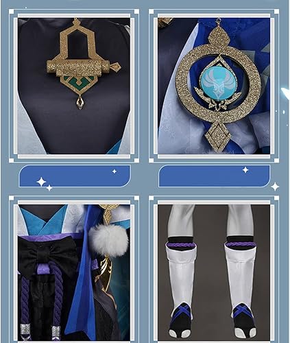 Miniatura 6 de AIUKAKP Scaramouche - Disfraz de Kunikuzushi Wanderer, traje kimono, uniforme azul para Halloween para hombre