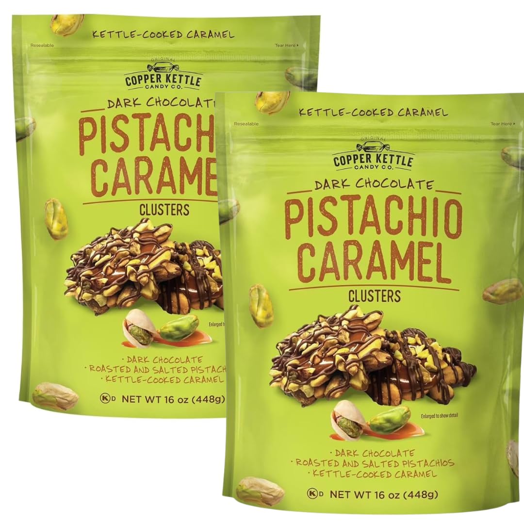 Kettle Candy Co Dark Chocolate Pistachio Caramel Clusters, Gourmet Chocolate Candy with Pistachios & Caramel, 16 oz (Pack of 2)