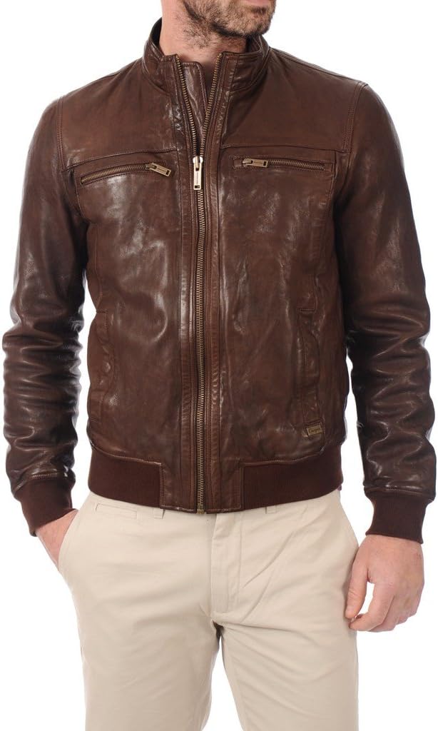 LEATHER FARM Men's Lambskin Leather Bomber Motercycle Jacket - Image 2