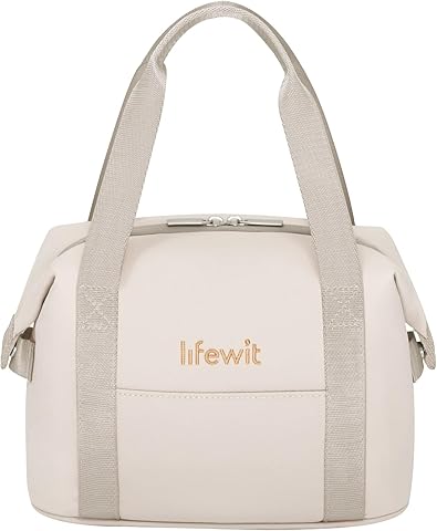 Lifewit bolsa Termica Porta Alimentos para Mujer, Bolso Comida Trabajo Impermeable Suave para Lonchera, Pequeña Bolsas Isotermica para Work, Playa, Viaje, Picnic, Beige, 6L