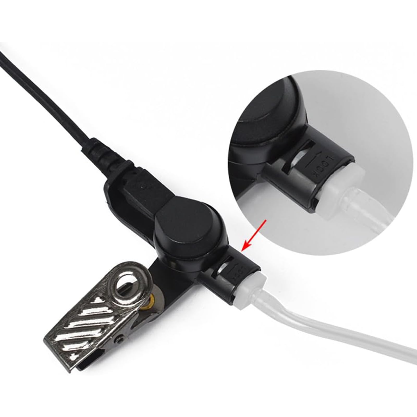 HYS Auricolari con tubo acustico da 3,5 mm, trasparente, con clip di fissaggio, ascolta solo le cuffie in-ear, cuffie di sicurezza per radio (set da 5, nero)