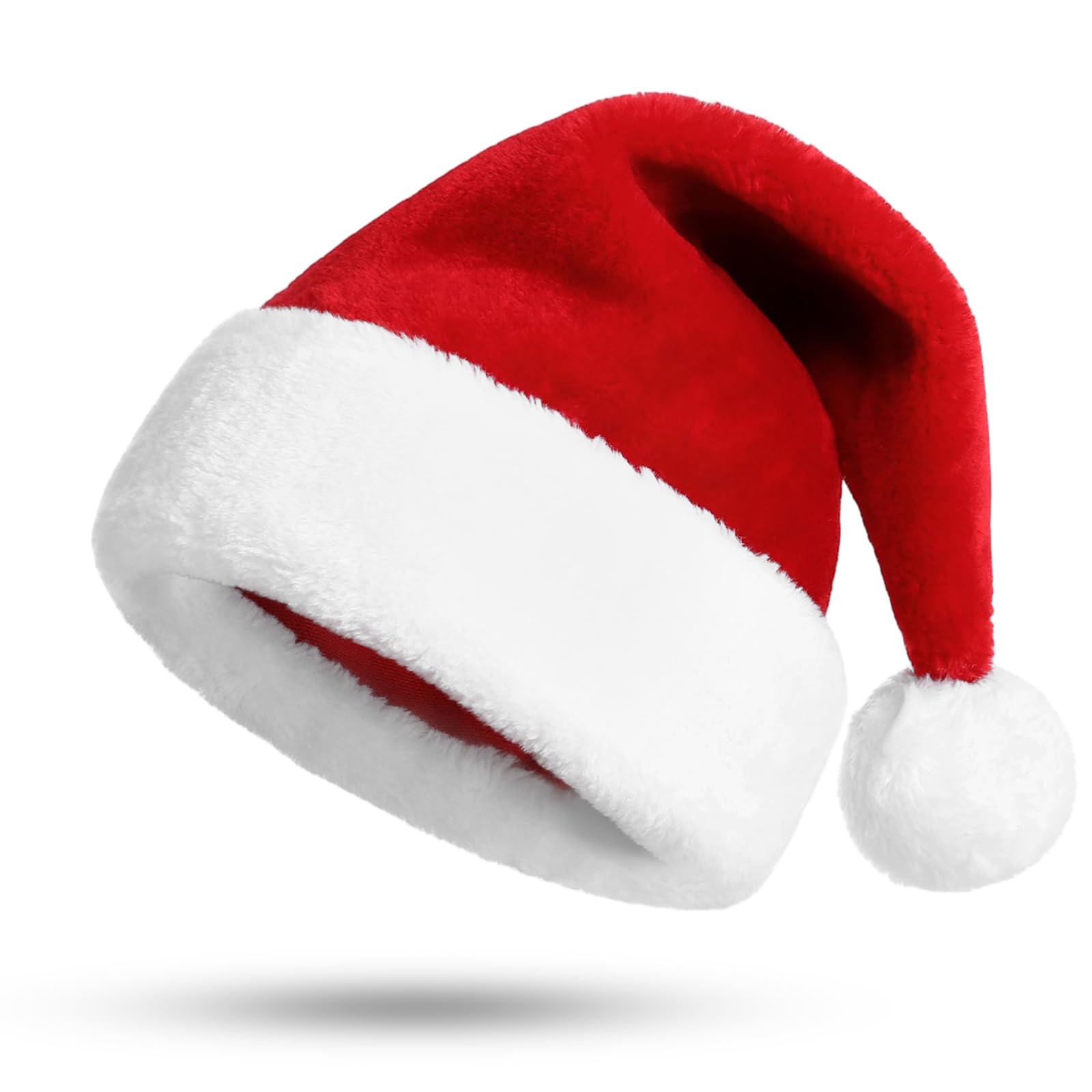 KONVINIT Gorro Navidad Adulto Corto Peluche Pompón Blanco Disfraz Papá Noel