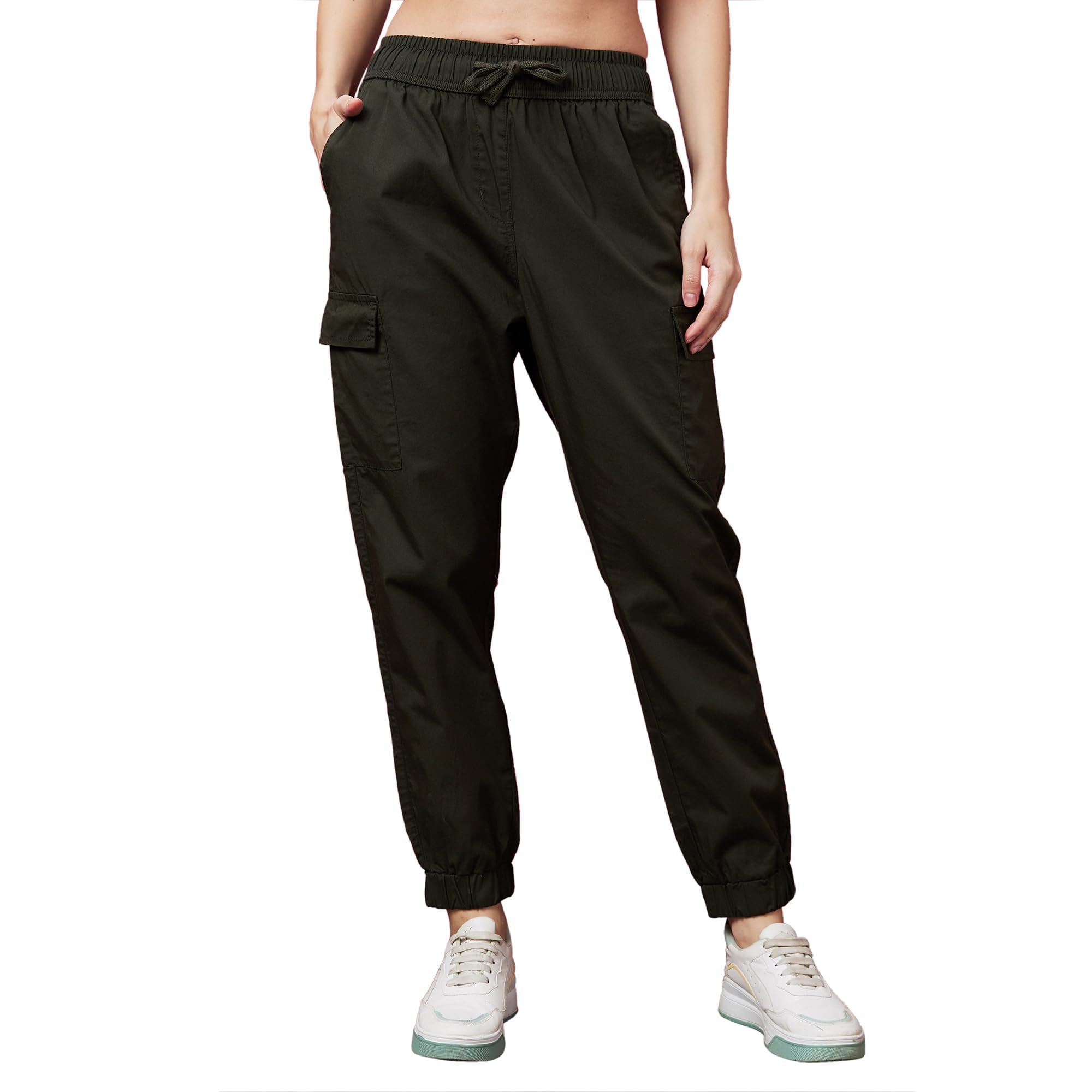 globus Women Mid Rise Mid-Rise Elasticated Drawstring Waist Straight Fit Cargo Trousers-picture-11