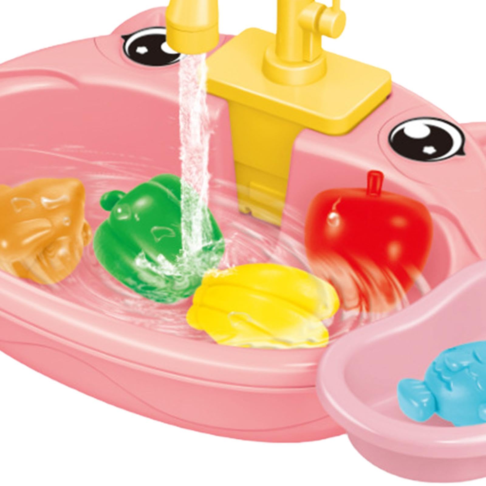 Kitchen Lavandino Giocattolo Set Bambini Simulazione Lavastoviglie Giocattolo Accessori Cucina Funzione Circolazione Acqua Adatto per Gioco, Maiale Rosa