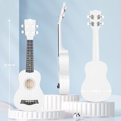 Miniatura 78 de Ukelele soprano para principiantes, juego de iniciación de ukeleles de madera de tilo de 21 pulgadas con bolsa de gig sintonizador digital, cuerdas