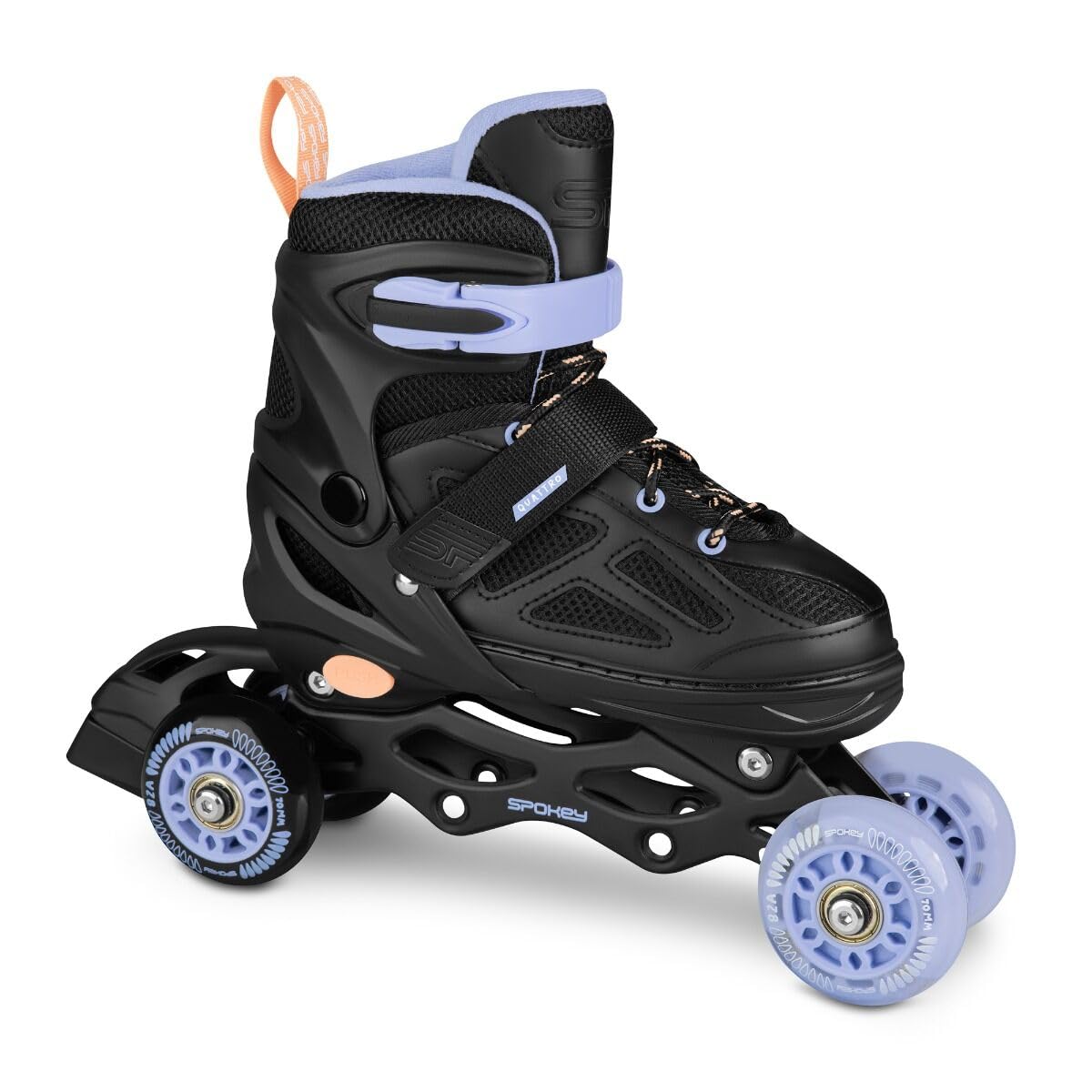 SPOKEY QUATTRO Set 4 en 1 rollers / patins à roulettes / triskates / patins à glace réglables | pour enfants et adolescents | Rollers en ligne transformables en patins à roulettes | Tailles : 30-33,