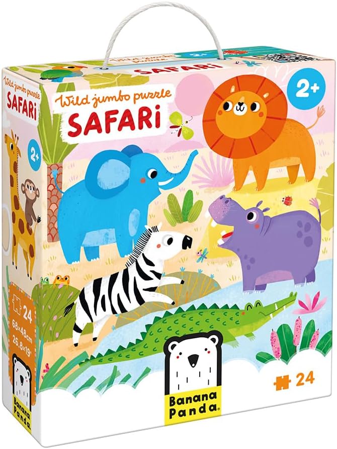 Banana Panda Wild Jumbo Puzzle Safari | 24-Piece Large Floor Puzzle for Kids Age 2+ | Educational Animal Puzzle with Elephants, Lions, Giraffes & More | Boosts Motor Skills & Imagination