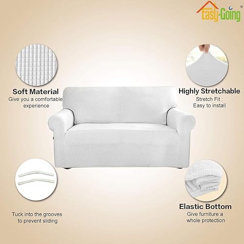 Vista 641 de Easy-Going - Funda elástica para sofá biplaza, 1 pieza, suave, con parte inferior elástica, protector para niños, tela jacquard de elastano y Gris