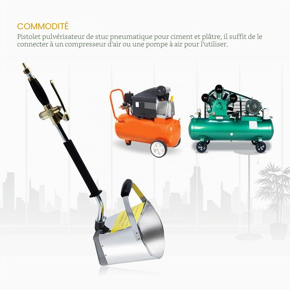 Pulvérisateur de Mortier Multifonctionnel Ciment Pistolet à Trémie Pulvérisateur de Plâtre avec 8 Buses Métalliques en Acier Inoxydable pour Mur