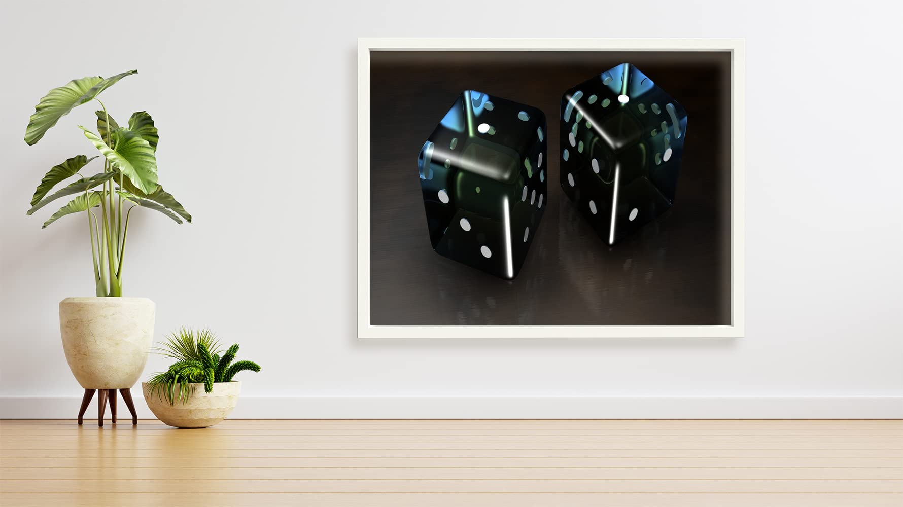 VERRE ART Printed Framed Canvas Painting for Home Decor Office Studio Wall Living Room Decoration (34x22inch White) - black dice animados