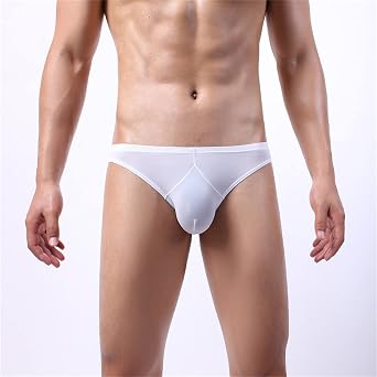 Men's Ice Silk Briefs Low Rise Bulge Enhancing Bikini Underwear Solid Super Soft Separation Big Pouch Underpants