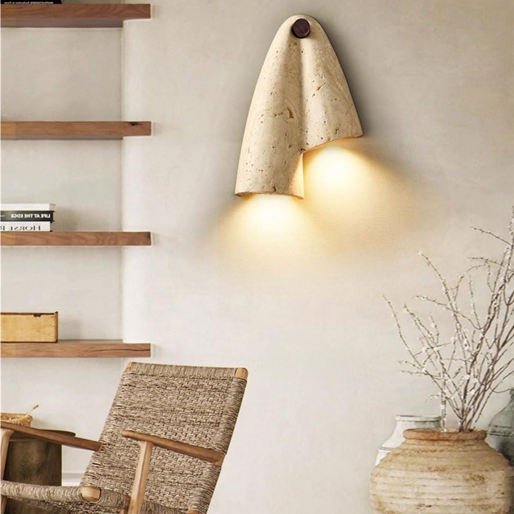 Applique da Parete in travertino Giallo, Stile Wabi Sabi, con Attacco G9 e Pietra Naturale, Ideale per Decorare ristoranti, soggiorni e balconi.