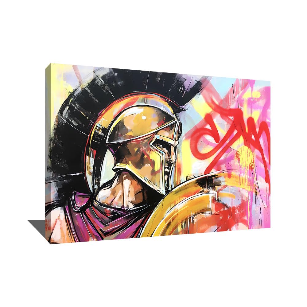 Quadro spartano – Cornice decorativa da parete Graffiti – Stampa su tela Street Art – Quadro Pop Art di grande formato – Poster colorato decorazione da parete – Tela moderna astratta (80 x 60 cm)