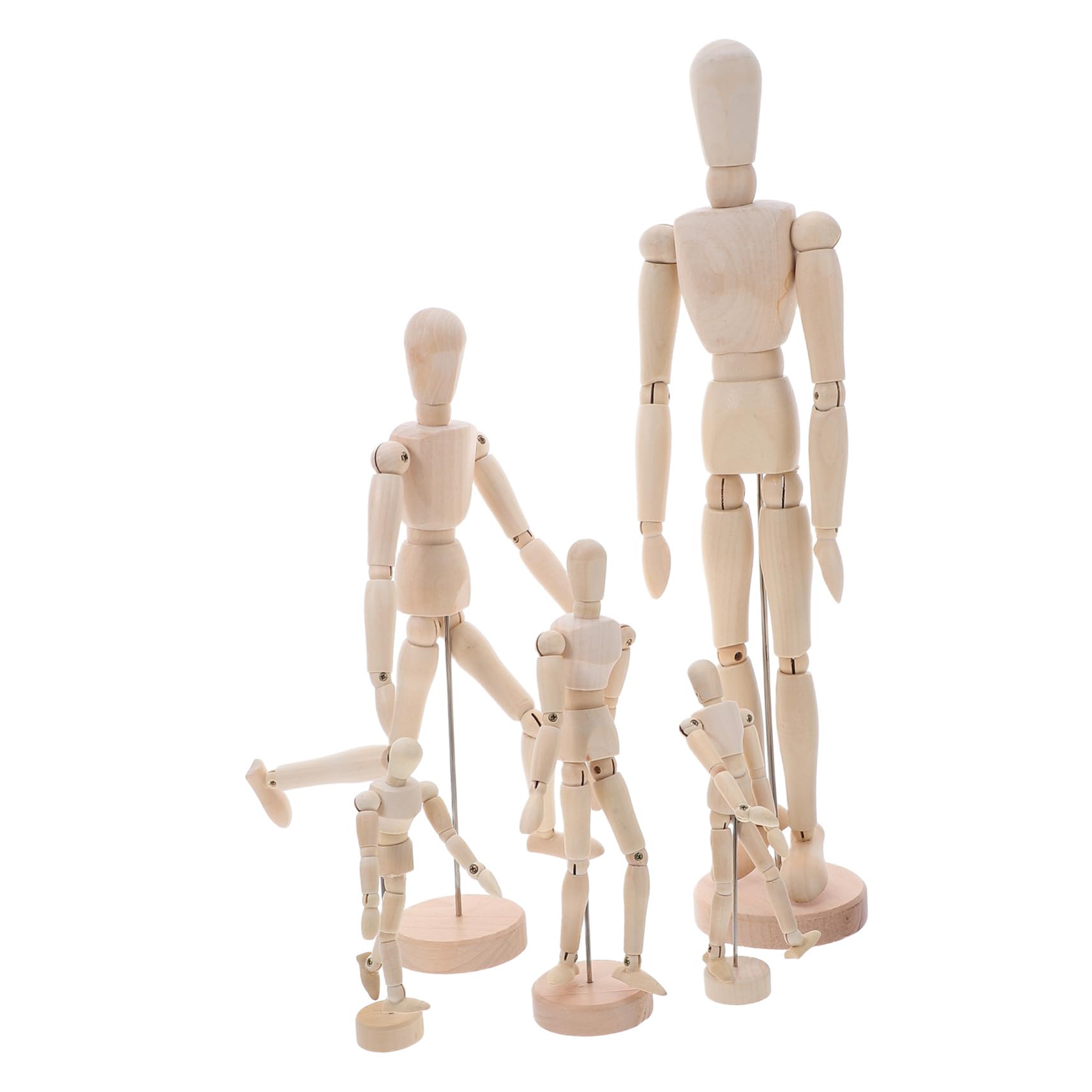 5 Pièces Mannequin Artiste Bois avec Support Stable Modèle Humain Articulé pour Dessin et Étude Anatomie Figurine de Table et Polyvalente