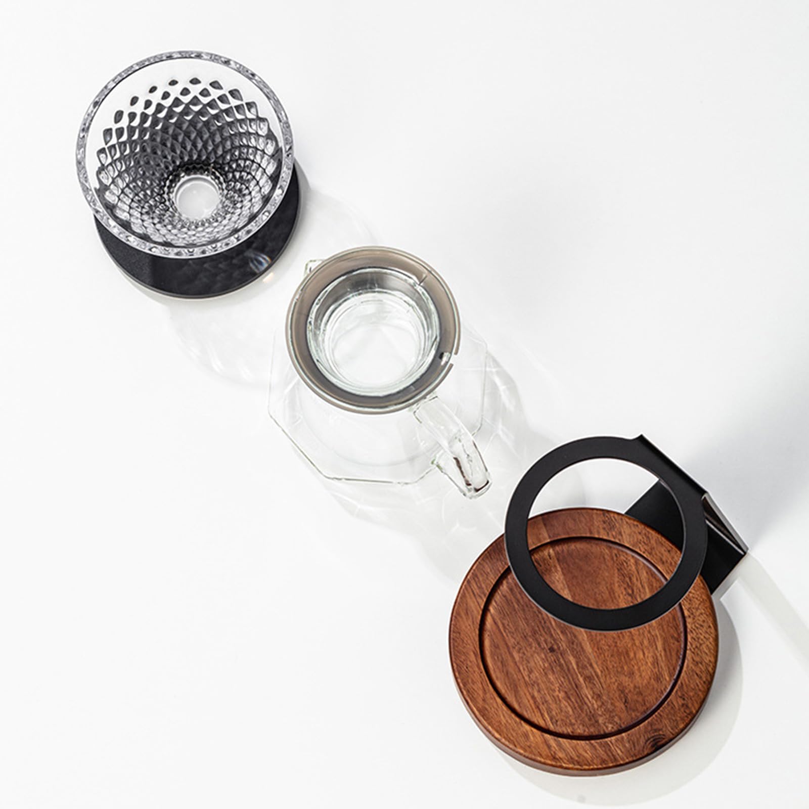 Robusto Set Supporti per gocciolatore per caffè con Struttura in Metallo Include Bicchieri in Vetro, Accessori per Macchina da caffè con Base in Legno, Supporto per Macchina per Gocce a Mano