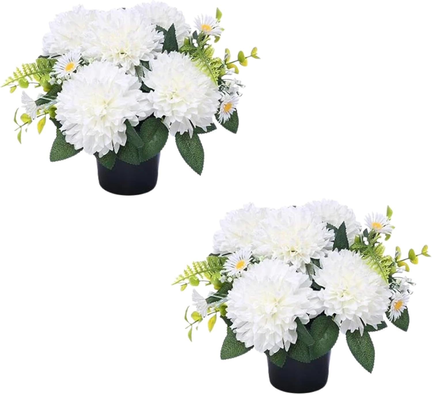 Homesecret Pack 2 Artificial Flowers for Graves 25cm | White Daises Flower Pots | Perfect for Enhancing Memorial & Cemetery Decor | Improved Design for Funeral Elegance & Lasting Tribute. โ image 1
