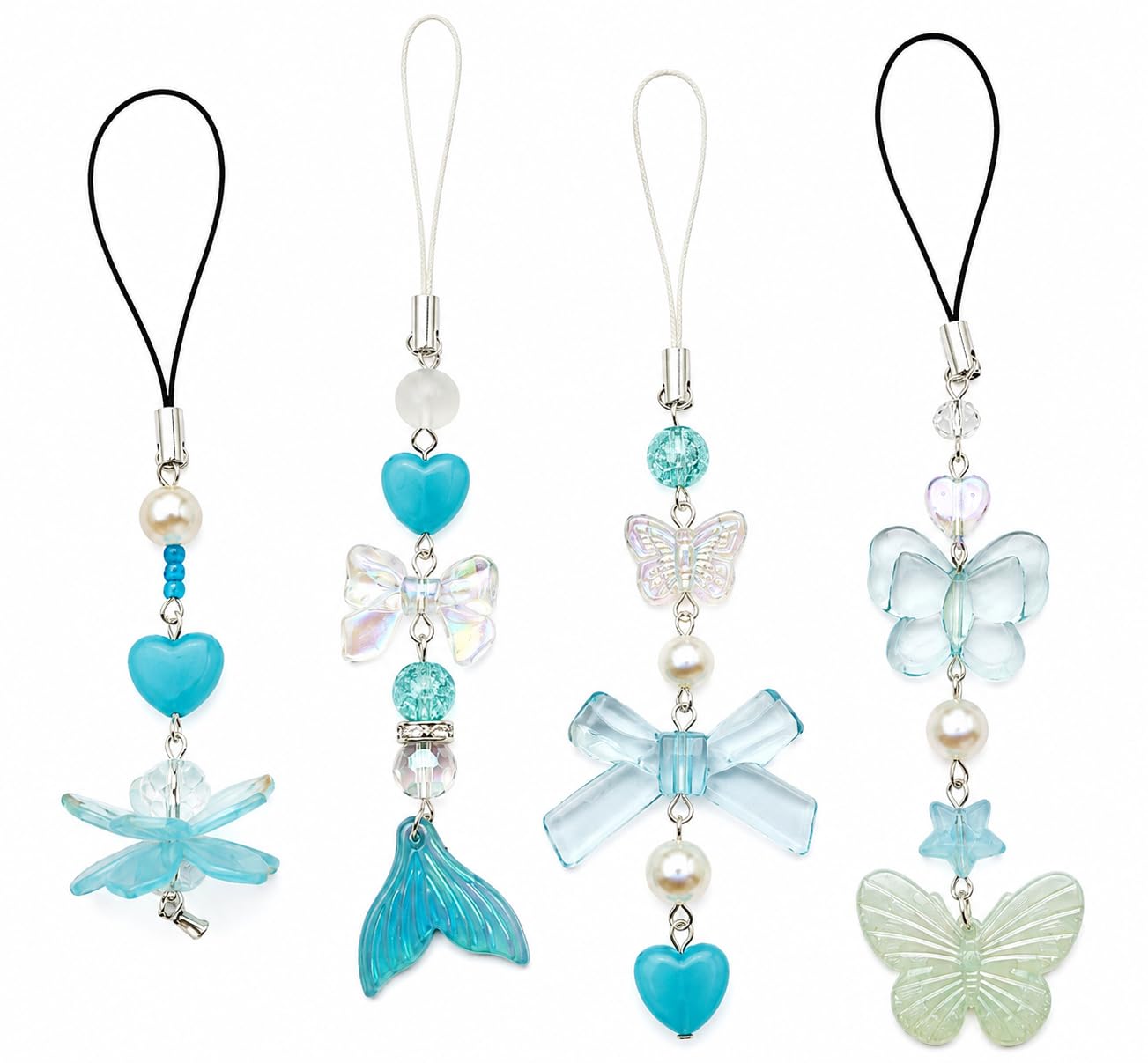 Cute Phone Charm Strap for Mobile | Kawaii Beaded Hanging Charm | Butterfly, Heart & Bow Design | Mobile Charm Accessory | Gift for Girls & Women (Color Variant)-image-38