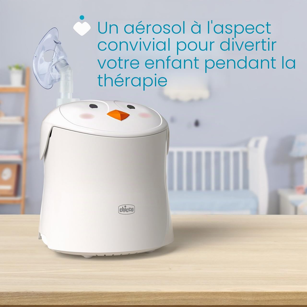 Chicco Aerosol Easy Breath Baby, a Forma di Simpatico Pinguino, Aerosol a Pistone per Neonati, Bambini e Adulti, Aerosol Portatile, Ultracompatto, Con Due Mascherine Morbide Ed Ergonomiche, 0 Mesi+
