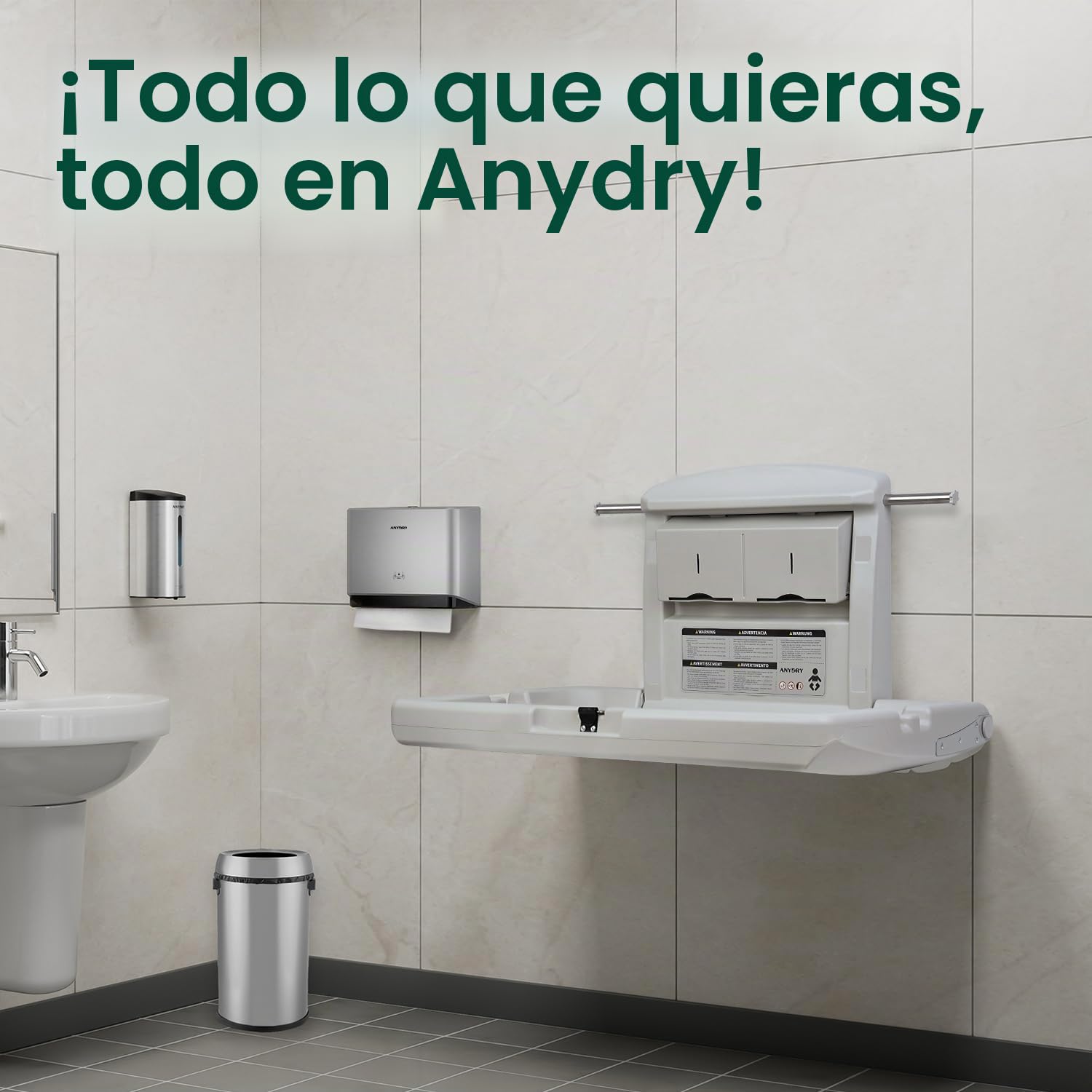 anydry Estación para cambio de bebés de pared resistente, Diseño robusto con correas de seguridad, Plegable ahorrador de espacio, en elegante blanco grisáceo