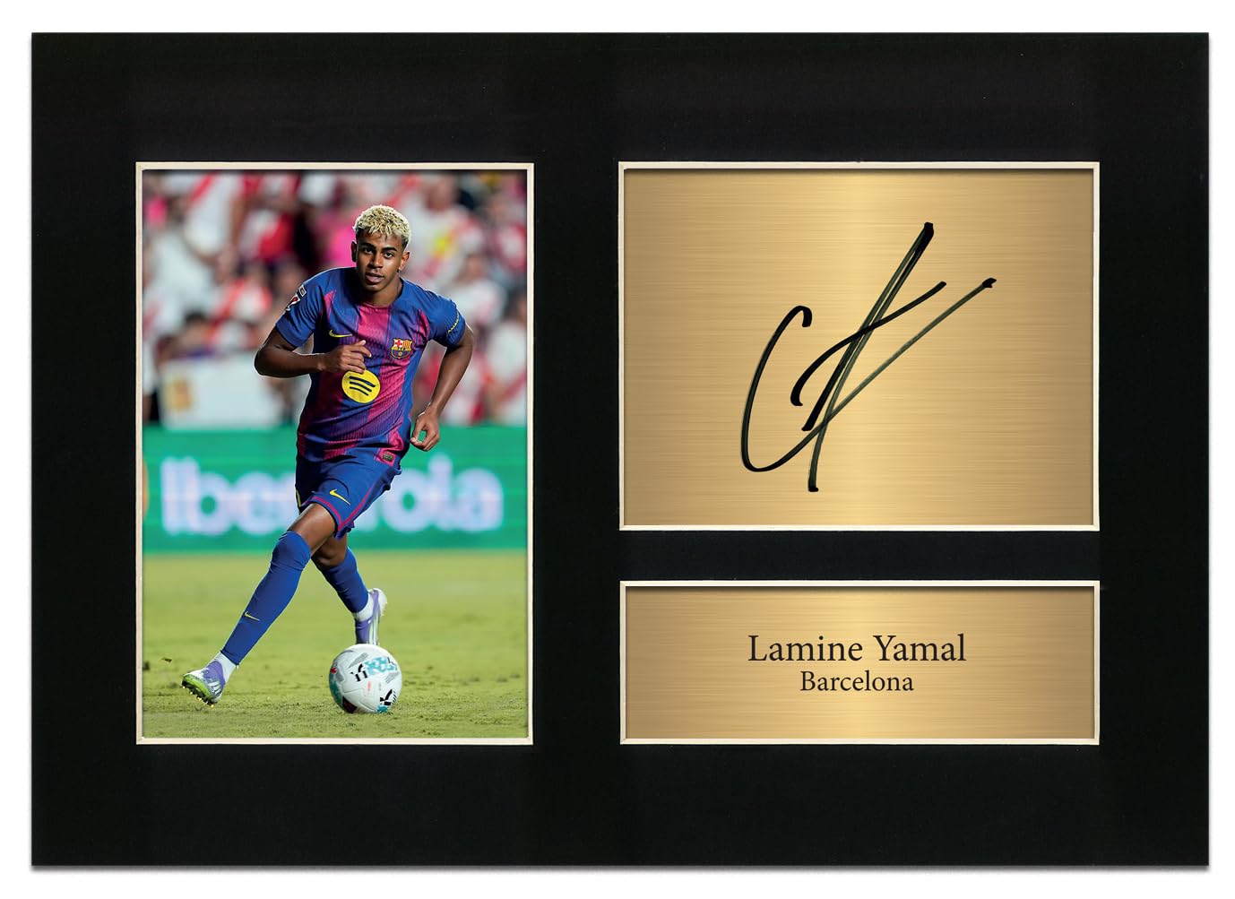 Autograph Lamine Yamal Barcelona A4 Mounted Display Reproduction Pre Printed Wall Art – Football Memorabilia | La Liga Collectible for Barcelona Fans & Sports Enthusiasts No174