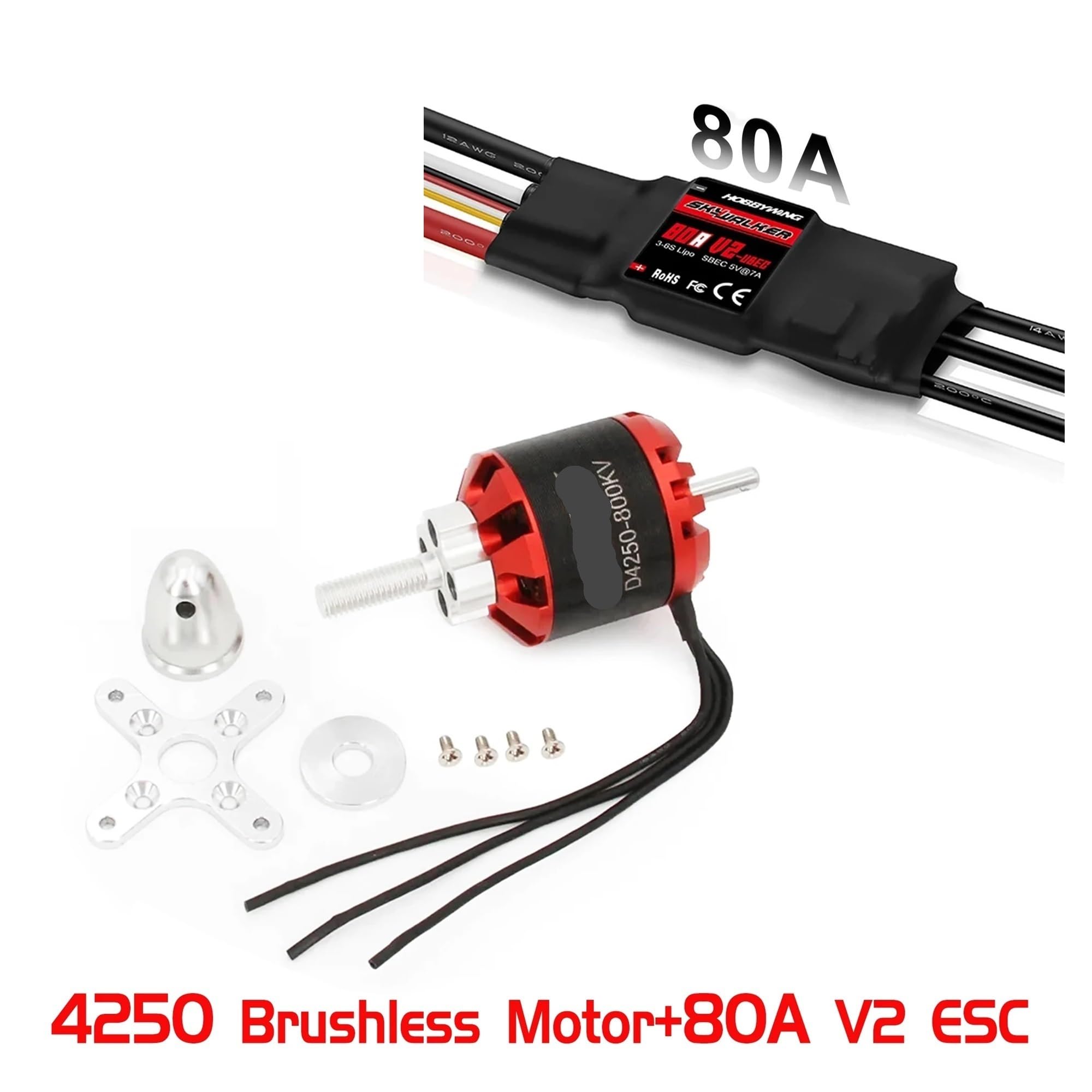 Motore Brushless 4250 800KV 600KV 3-7S Outrunner con ESC 80A per Aerei RC Droni