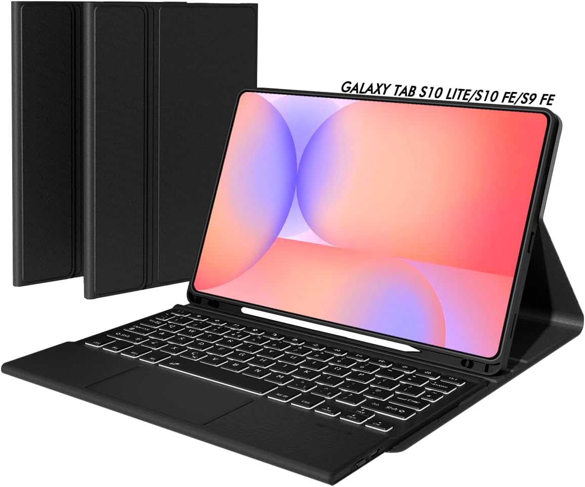 Doohoeek Keyboard Case for Samsung Galaxy Tab S10 Lite 10.9" 2025 / S10 FE / S9 FE / S9, Bluetooth Keyboard with Trackpad & 7-Color Backlit & Kickstand for S10 Lite 10.9 inch Keyboard Cover