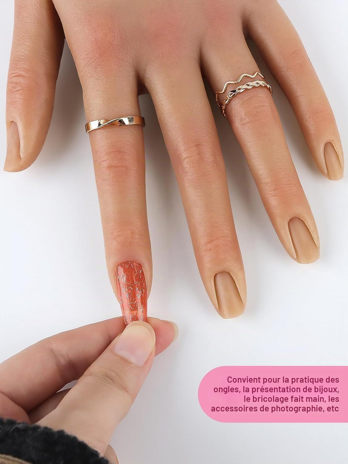 EBANKU Main d’Entraînement en Silicone pour Ongles Acryliques, Main Flexible avec Support, Main Factice Réutilisable pour Débutants et Professionnels du Nail Art