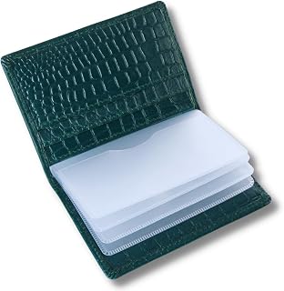 Leather Credit Card Wallet RFID Card Holder Leather Slim Wallets for Men and Women with Plastic Inserts for Credit Cards - Minimalist Wallet - Green Leather Croco