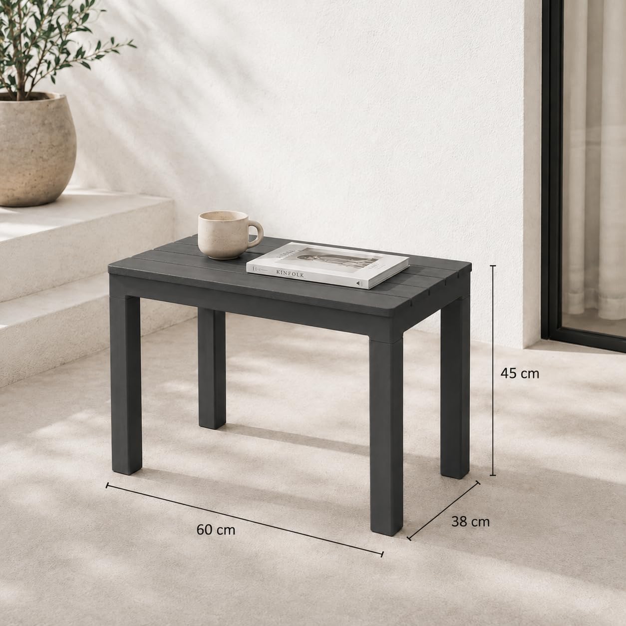 Maury' Tavolino/Seduta doppio utilizzo Timor in Polipropilene da Esterno, Dimensioni 60x38x45 cm per Relax all'Aperto, Comfort e Stile (Antracite)