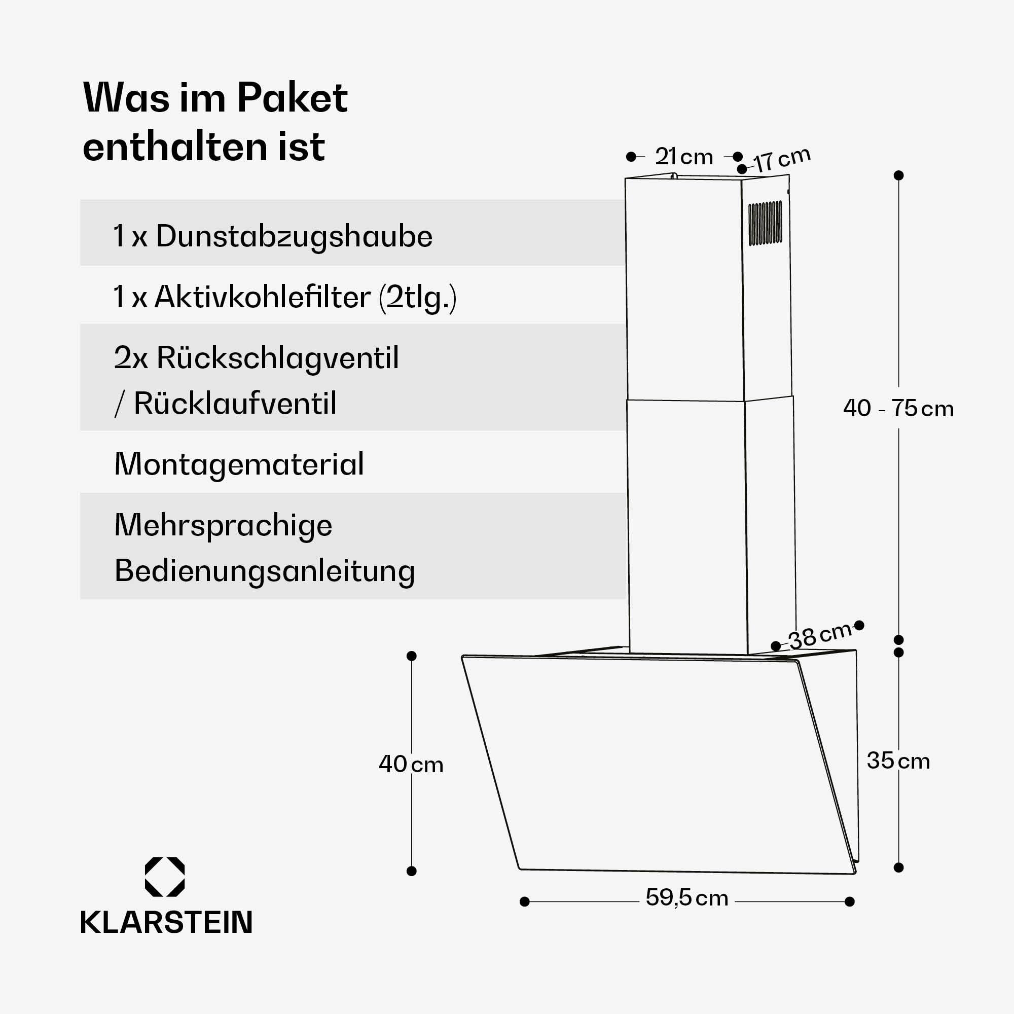 Klarstein FlashLine Dunstabzugshaube 60 cm Kopffreihaube Touchscreen 524 m³/h A++ LED-Beleuchtung leise 34,5 dB Schwarz Abluft Umluftbetrieb