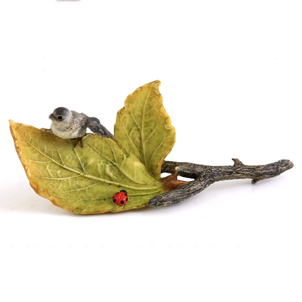 Top Collection Minyatür Peri Bahçesi ve Teraryum Yapraklarda Küçük Kuş ve Uğur Böceği, Mini