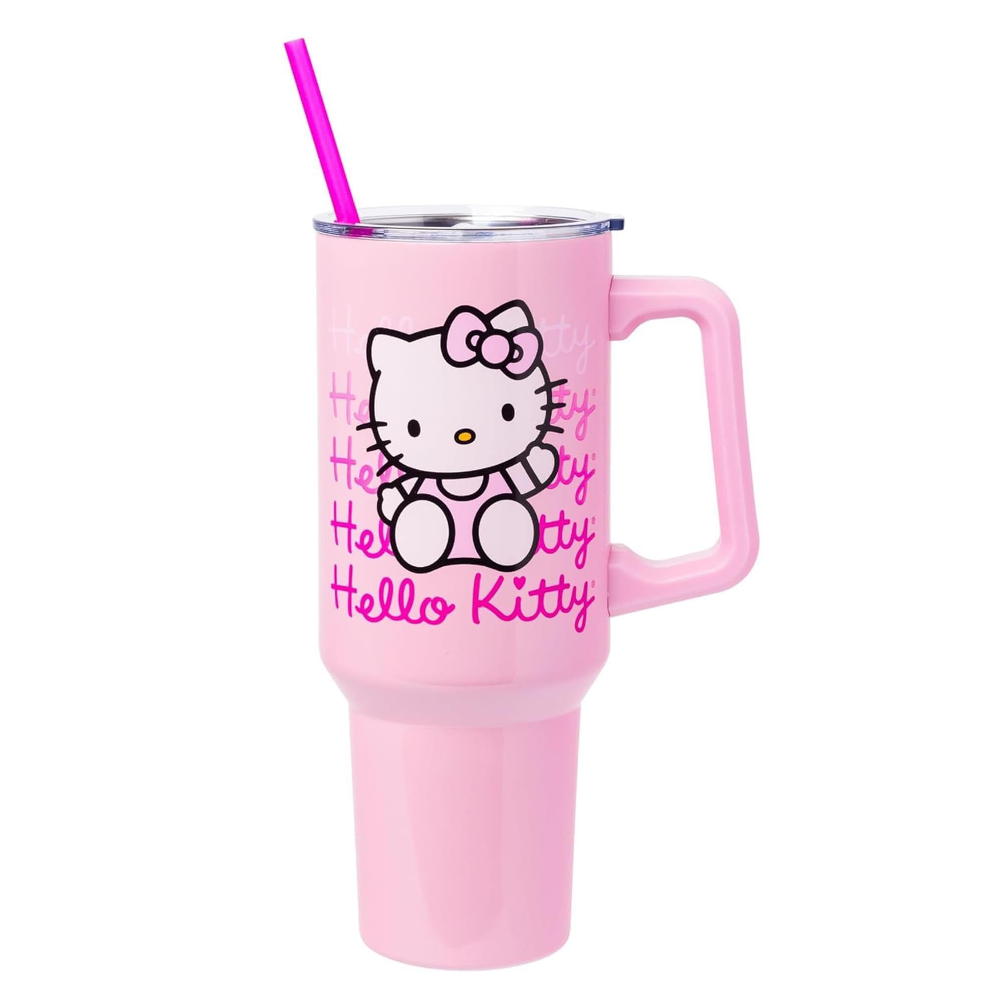 Silver Buffalo Sanrio Hello Kitty Stainless Steel Tumbler with Handle and Straw Fits Standard Cup Holders 38L