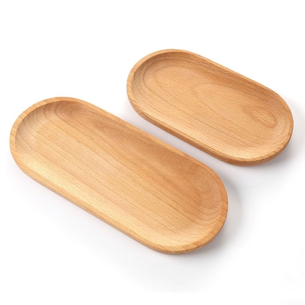 2 Stück Holz Serviertablett Aus Buchenholz – 18 Cm & 23 Cm, Handpoliert, Ohne Lack, Für Desserts & Deko