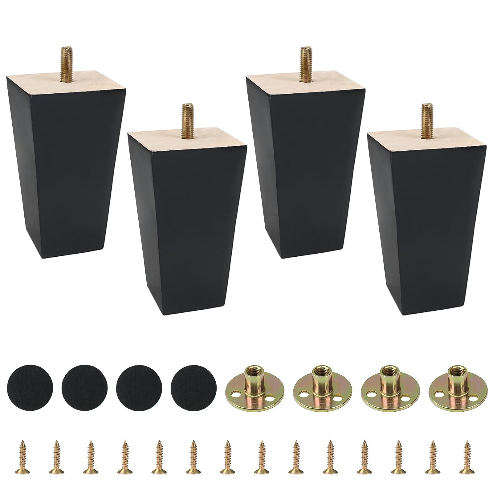 Minnhua Sofa Feet 12cm/5inch Wooden Furniture Legs Black Sofa Legs Set of 4 Chair Legs Replacement Furniture Feet M8 Thread with Mounting Plates Screws Non-Slip Mat for Bed Couch TV Cabinet โ image 1