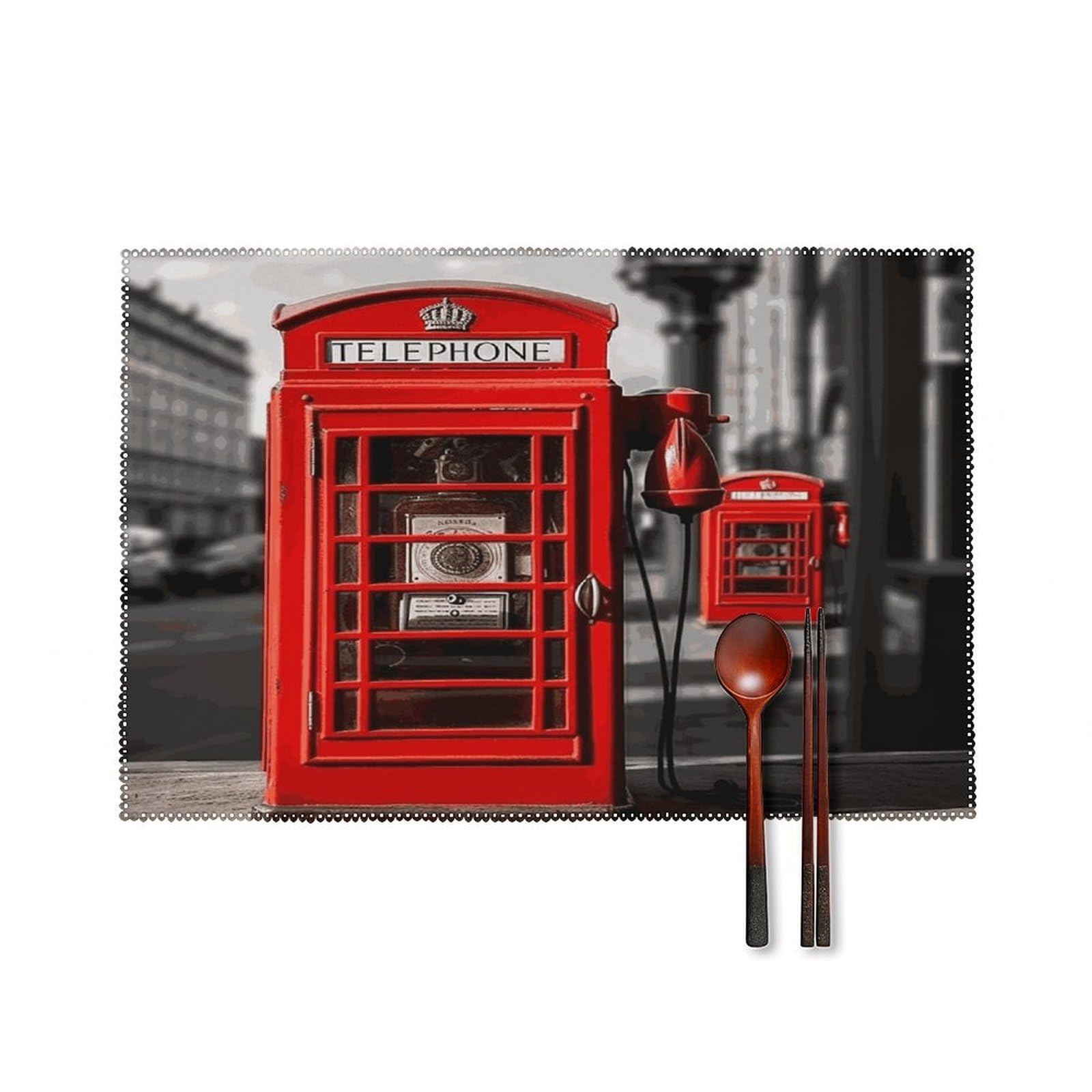 Fodpand Style England Uk Retro London Telephone Placemats Set Of 4 Place Mats Table Mats