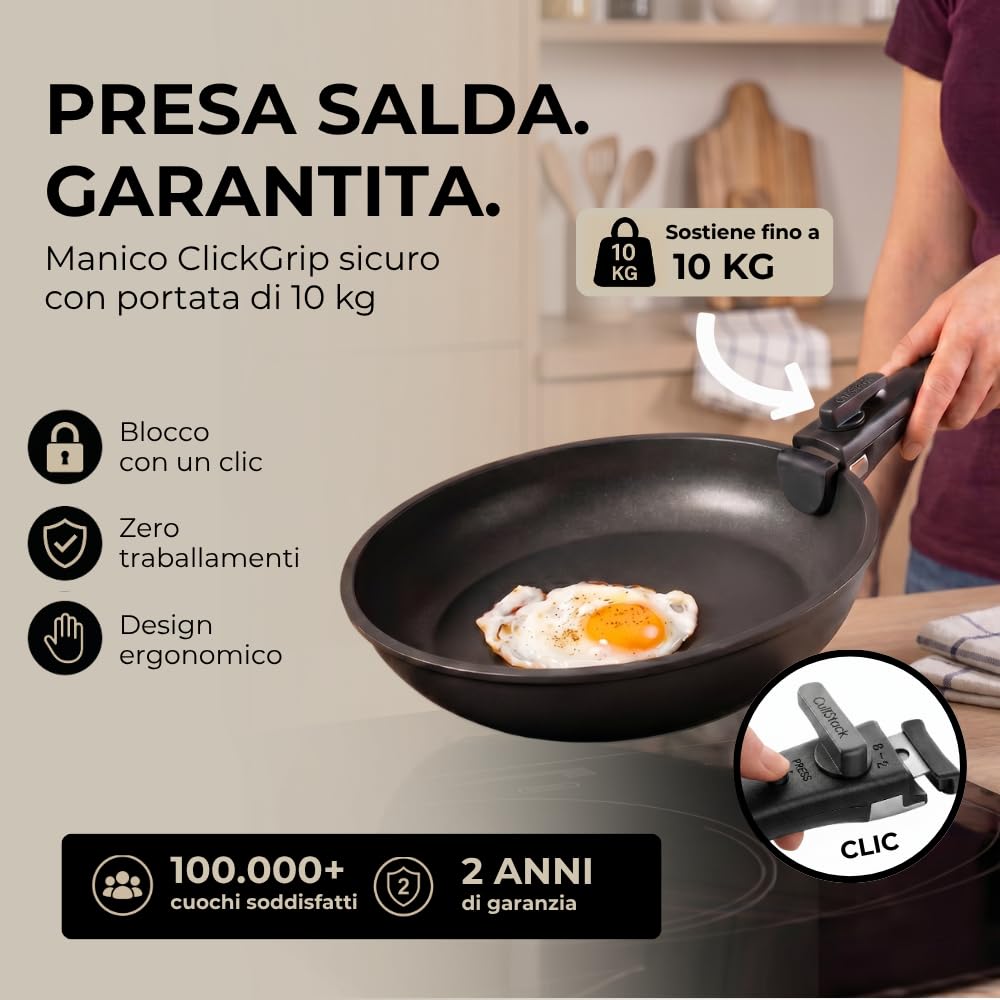 Pro - Set di pentole e padelle a induzione, 12 pezzi, manico rimovibile, impilabile, salvaspazio, adatto al forno, senza PFAS, rivestimento antiaderente, coperchio in vetro con bordo