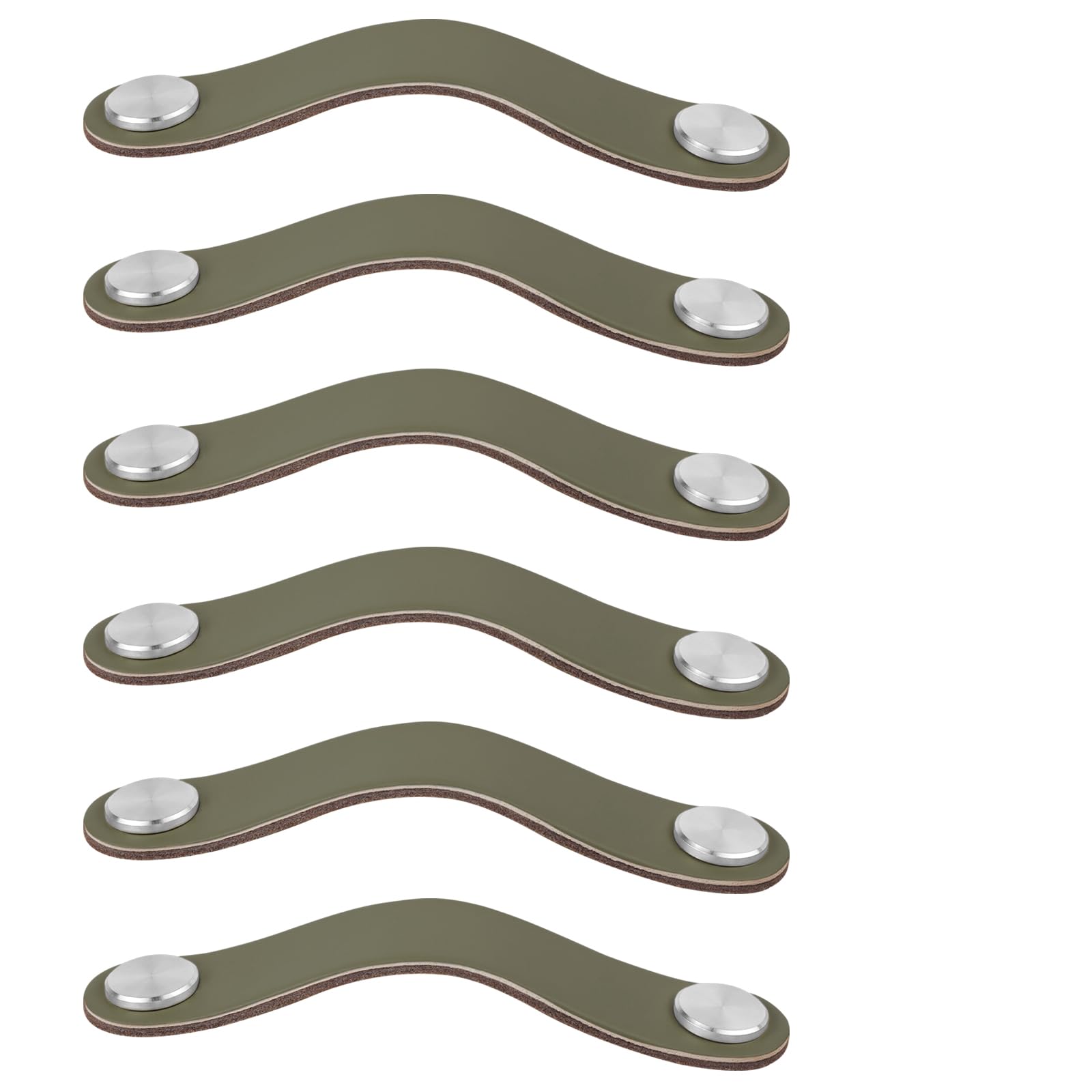 LEREATI 6pcs Leather Drawer Handles Fit to 96mm Cupboard Hole Pitch, Faux Leather Pulls Cabinet Handles, Drawer Knobs for Kitchen, Bathroom, Dresser, Wardrobe (128mm Hole Center, Silver + Green) — image 1