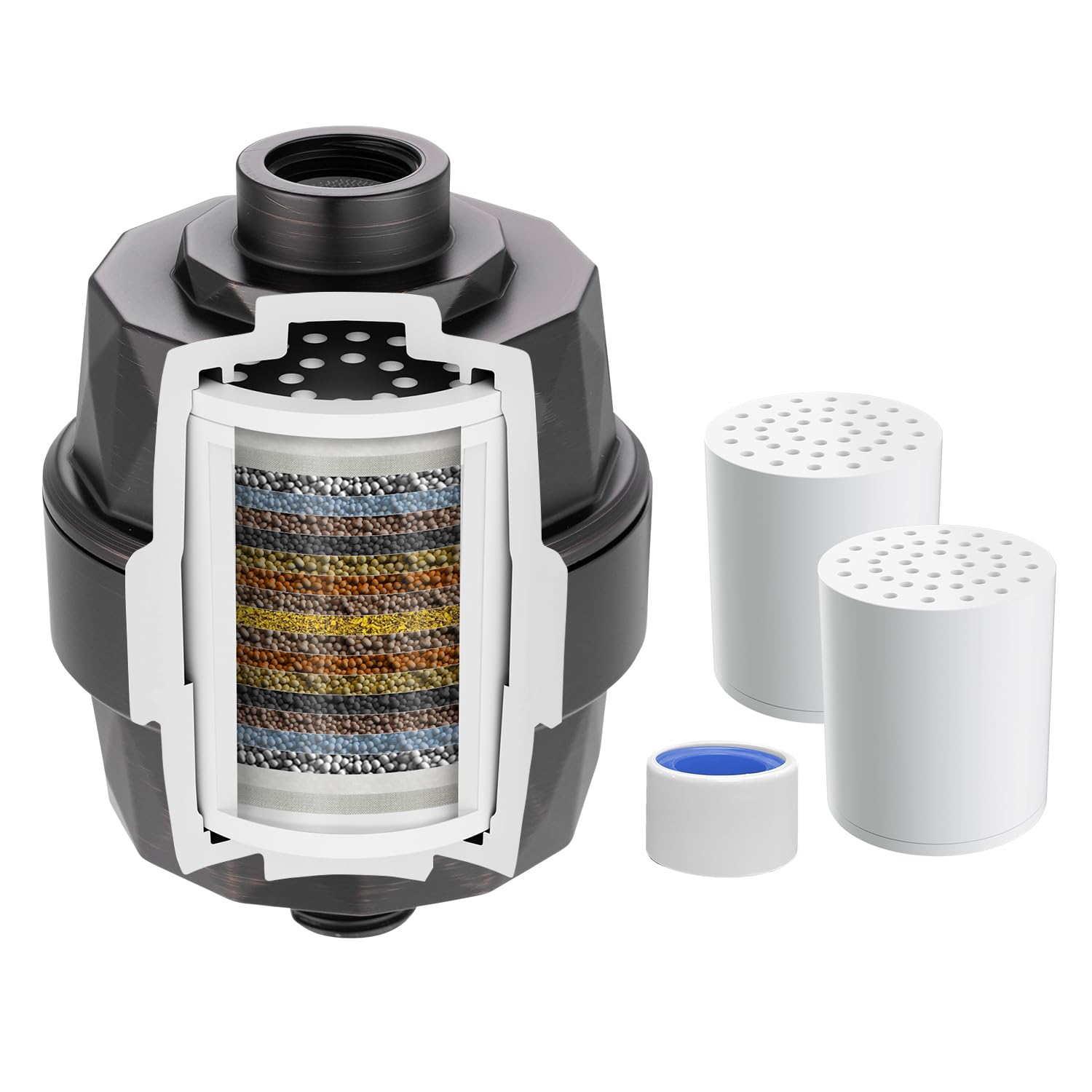 Hibbent Filtro de ducha para agua dura, filtro de cabezal de ducha de alto rendimiento para eliminar cloro y flúor, filtro de cabezal de ducha de 20 etapas, filtro de ducha con 2 cartuchos de filtro
