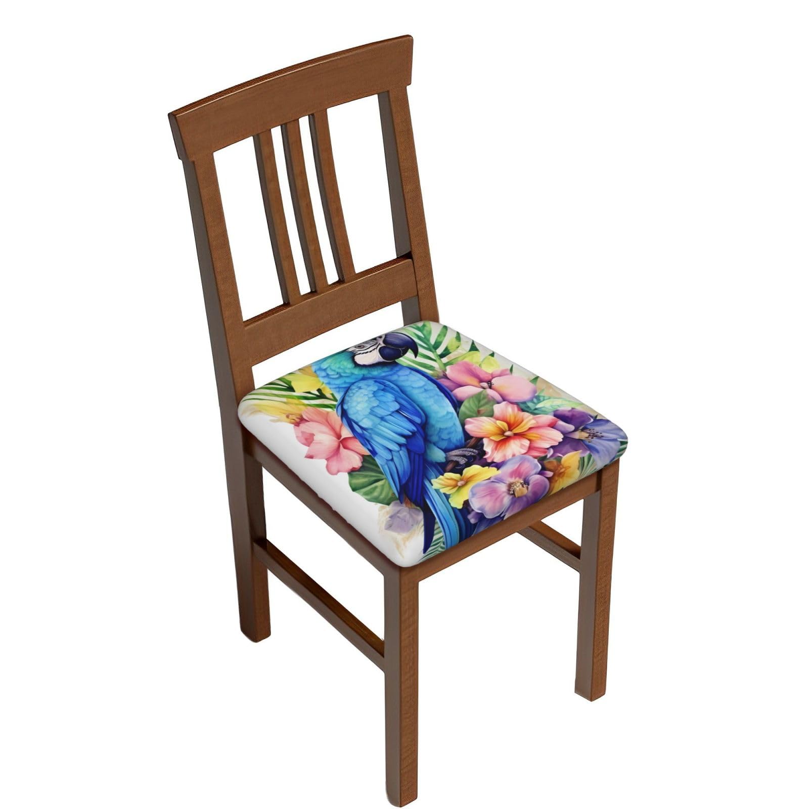 DWVTSLH Blue Parrot in Flowers Bar Stool Covers Square, Six Piece High Elastic Soft Seat Cushion Cover Protector Washable Barstool Slipcovers Nonslip Replacement Square Bar Chair Covers